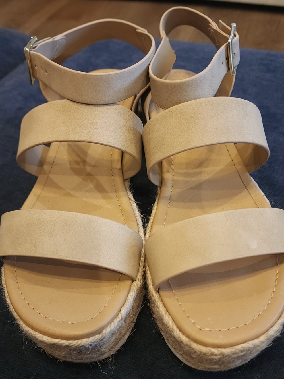 Soda Nude/Beige Wedge Sandals Size 10